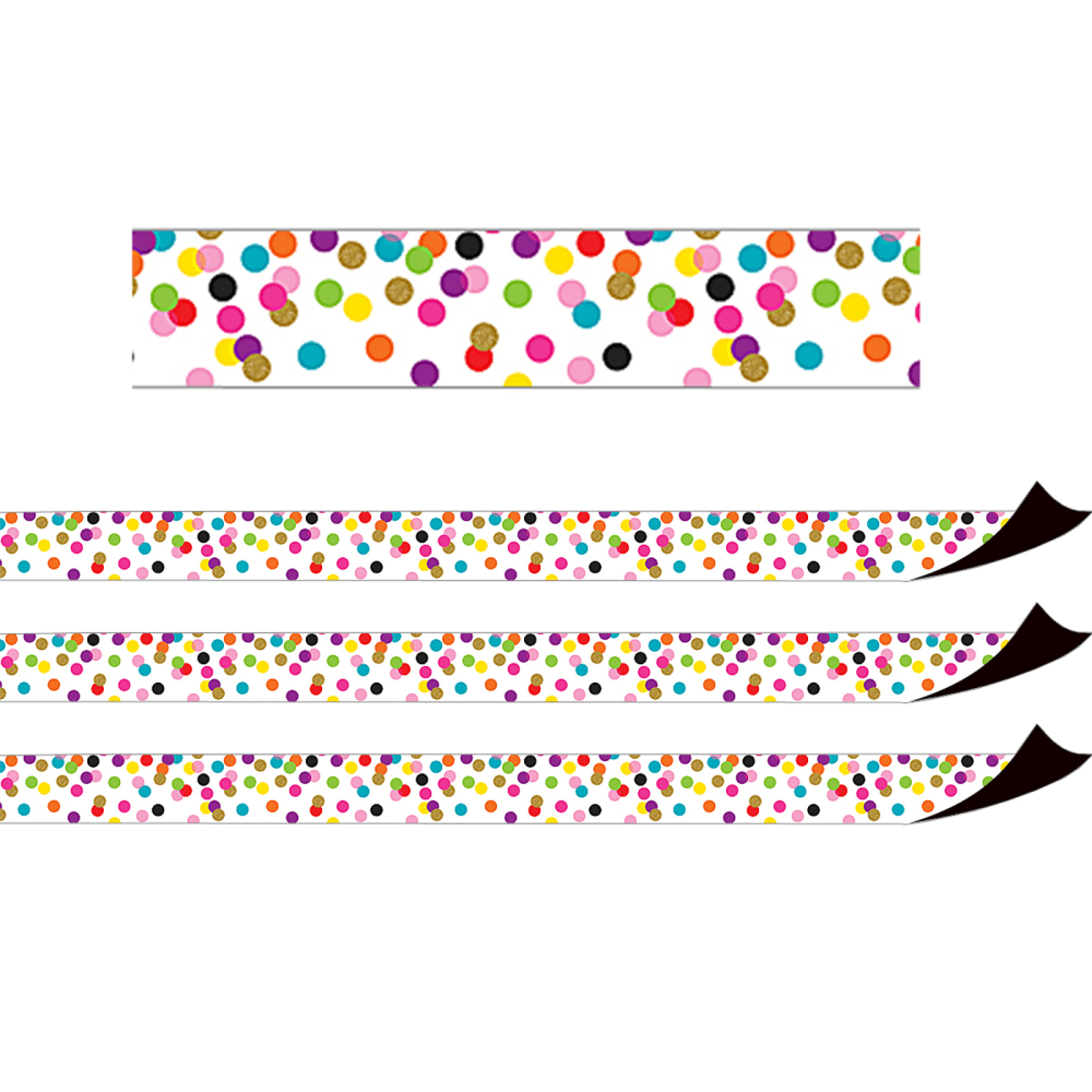 Teacher Created Resources Magnetic Borders, 24in x 1-1/2in, Confetti, 12 Boarders Per Pack, Set Of 3 Packs