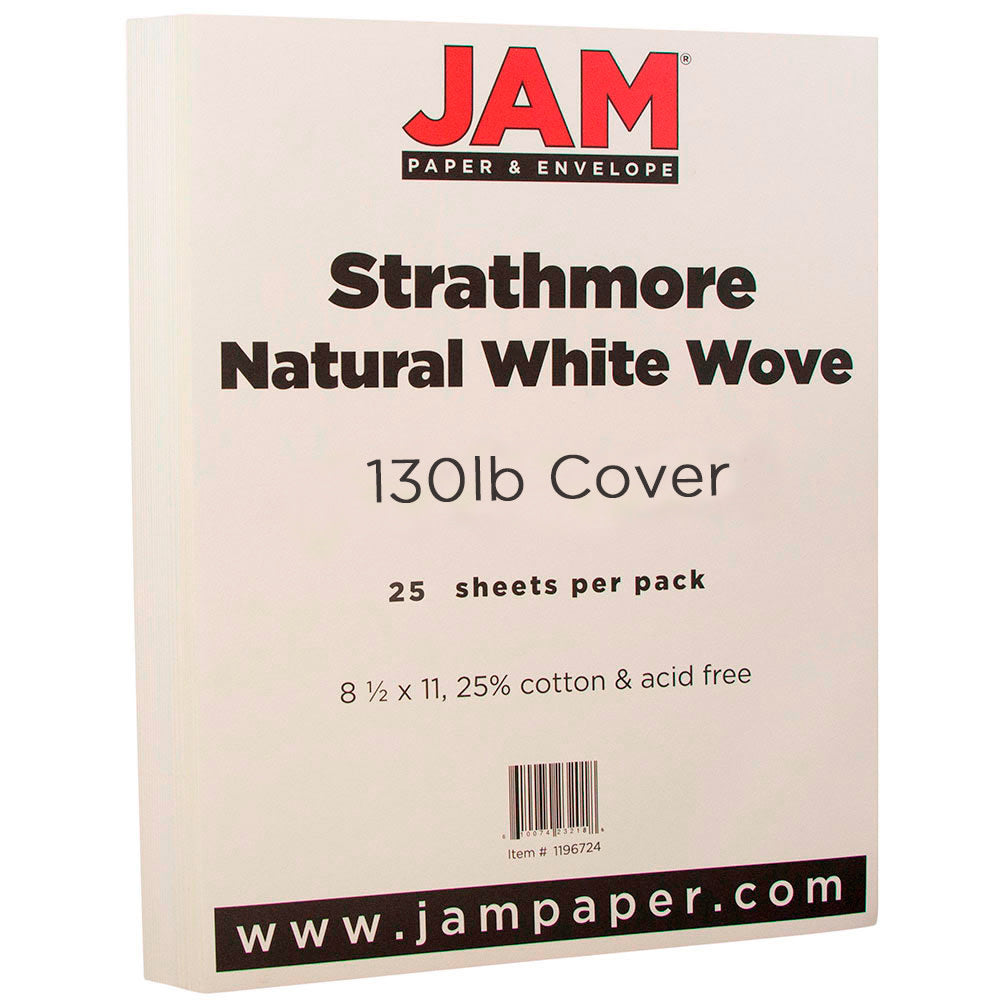 JAM Paper Card Stock, Strathmore Natural White Laid, Letter (8.5in x 11in), 130 Lb, Pack Of 25