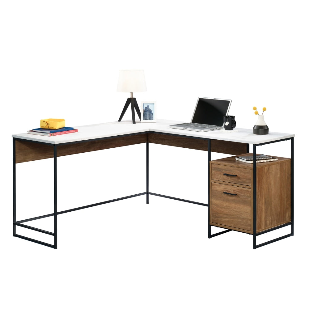 Sauder Tremont Row 60inW L-Shaped Office Computer Desk With File Drawer, Sindoori Mango/White/Black