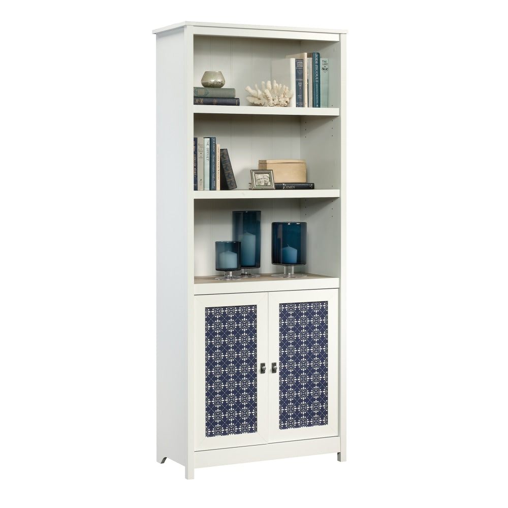 Sauder Cottage Road 72inH 5-Shelf Library With Doors, Soft White/Lintel Oak