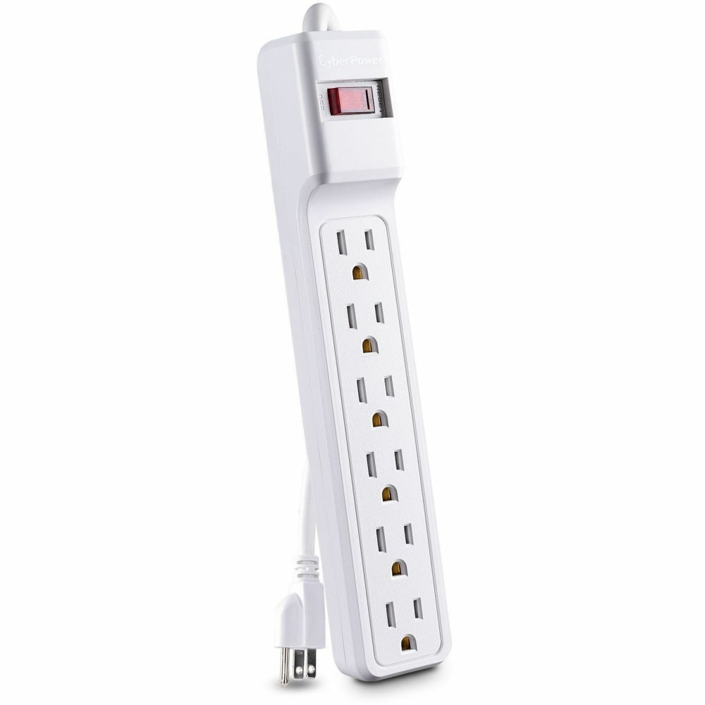 CyberPower CSB606W Essential 6 - Outlet Surge with 900 J - Clamping Voltage 500V, 6 ft, NEMA 5-15P, Straight, 15 Amp, EMI/RFI Filtration, White, RG6 Coaxial Protection, Lifetime Warranty