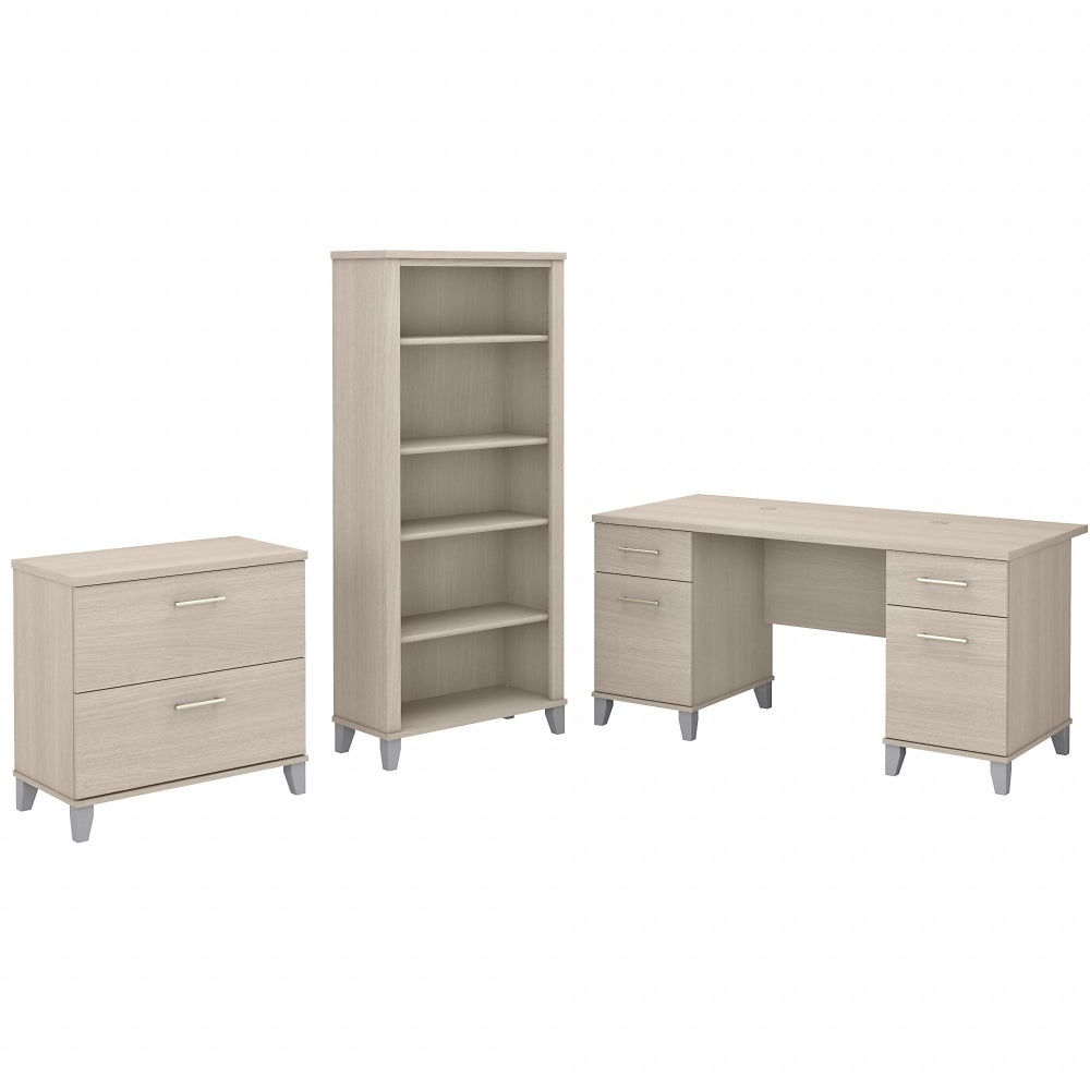 Bush Business Furniture Somerset 60inW Office Computer Desk With Lateral File Cabinet And 5-Shelf Bookcase, Sand Oak, Standard Delivery