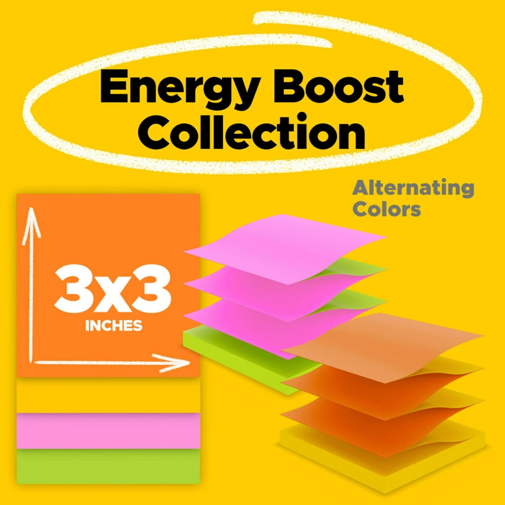 Post-it Super Sticky Pop Up Notes, 3 in x 3 in, 10 Pads, 90 Sheets/Pad, 2x the Sticking Power, Energy Boost Collection