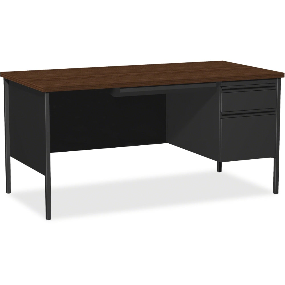 Lorell Fortress 66inW Steel Pedestal Computer Desk, Right, Black/Walnut