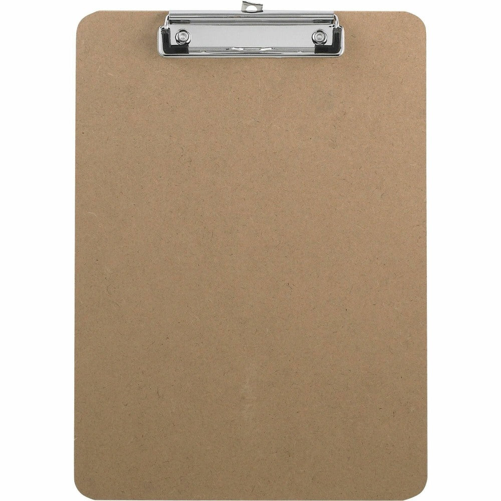 Business Source Flat Clip Clipboard - 9in x 12 1/2in - Hardboard - Brown - 1 Each