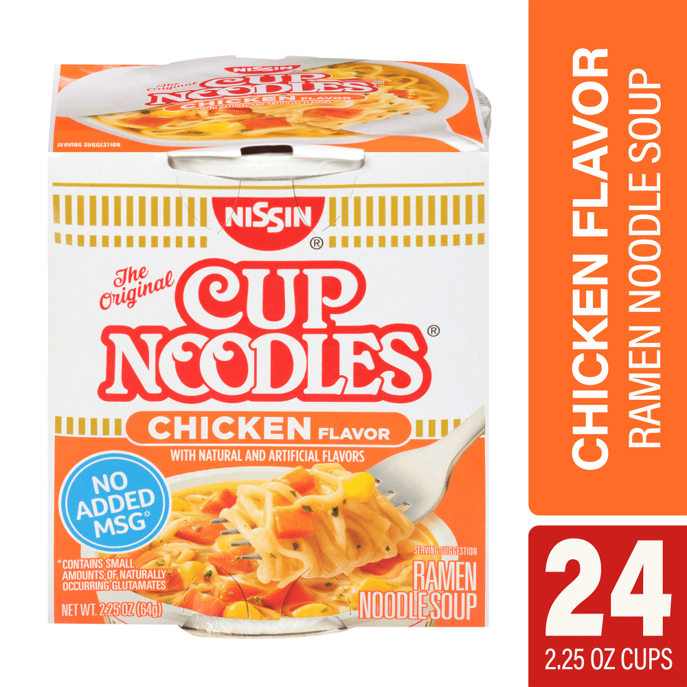 Nissin Chicken Flavor Ramen Noodle Soup Cups, 2.25 Oz, Pack Of 24 Cups