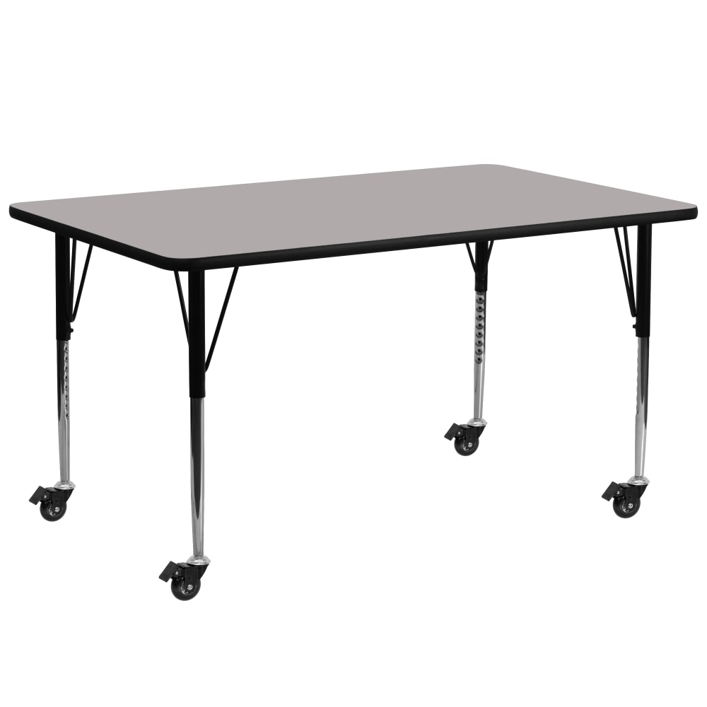 Flash Furniture Mobile Rectangular HP Laminate Activity Table With Standard Height-Adjustable Legs, 30-1/2inH x 30inW x 72inD, Gray