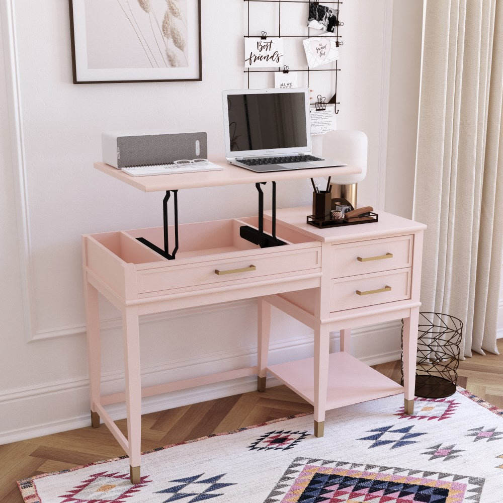 Ameriwood Home Westerleigh 46inW Lift-Top Computer Desk, Pink