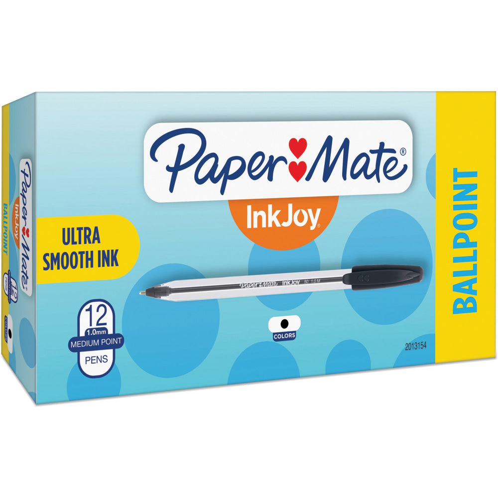 Paper Mate InkJoy 50ST Ballpoint Pens, Medium Point, 1.0 mm , Translucent Barrel, Black Ink, Pack Of 12 Pens