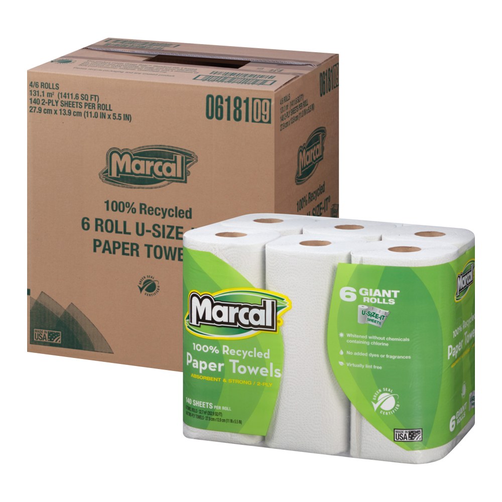 Marcal Quilted 2-Ply Paper Towels, 140 Sheets Per Roll, Pack Of 24 Rolls