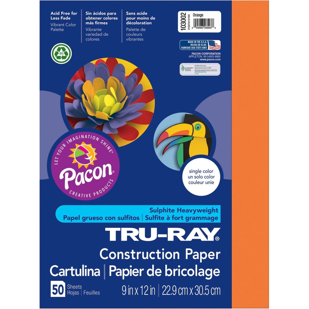 Tru-Ray Construction Paper, 50% Recycled, 9in x 12in, Orange, Pack Of 50