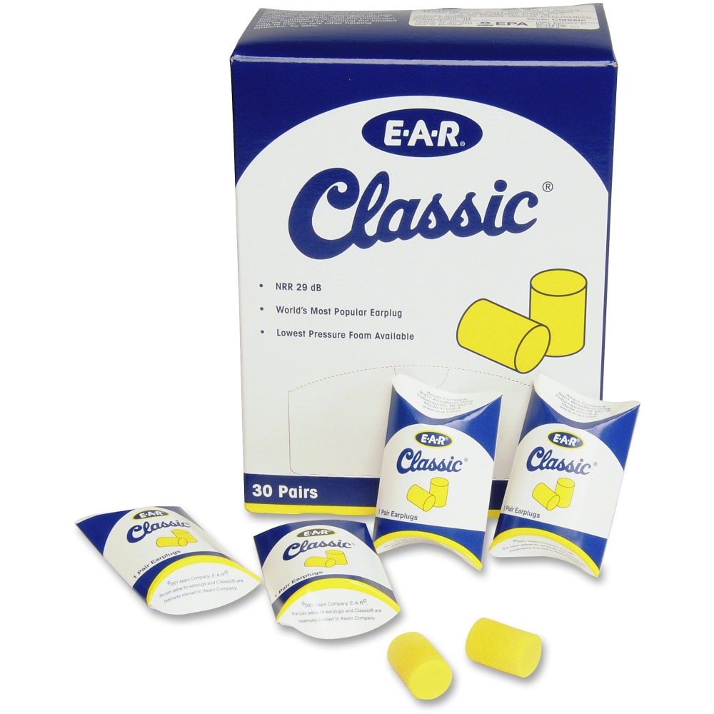 E-A-R Classic Uncorded Earplugs - Moisture Resistant, Non-flammable, Flame Resistant, Noise Reduction - Regular Size - Noise Protection - Foam, Polyvinyl Chloride (PVC) - Yellow - 60 / Box