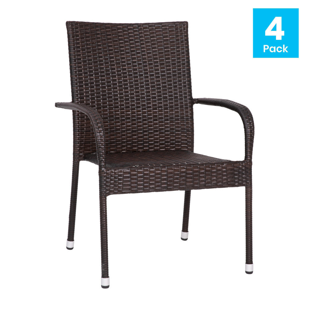 Flash Furniture Maxim Indoor/Outdoor Wicker Dining Chairs, Espresso, Set Of 4 Chairs