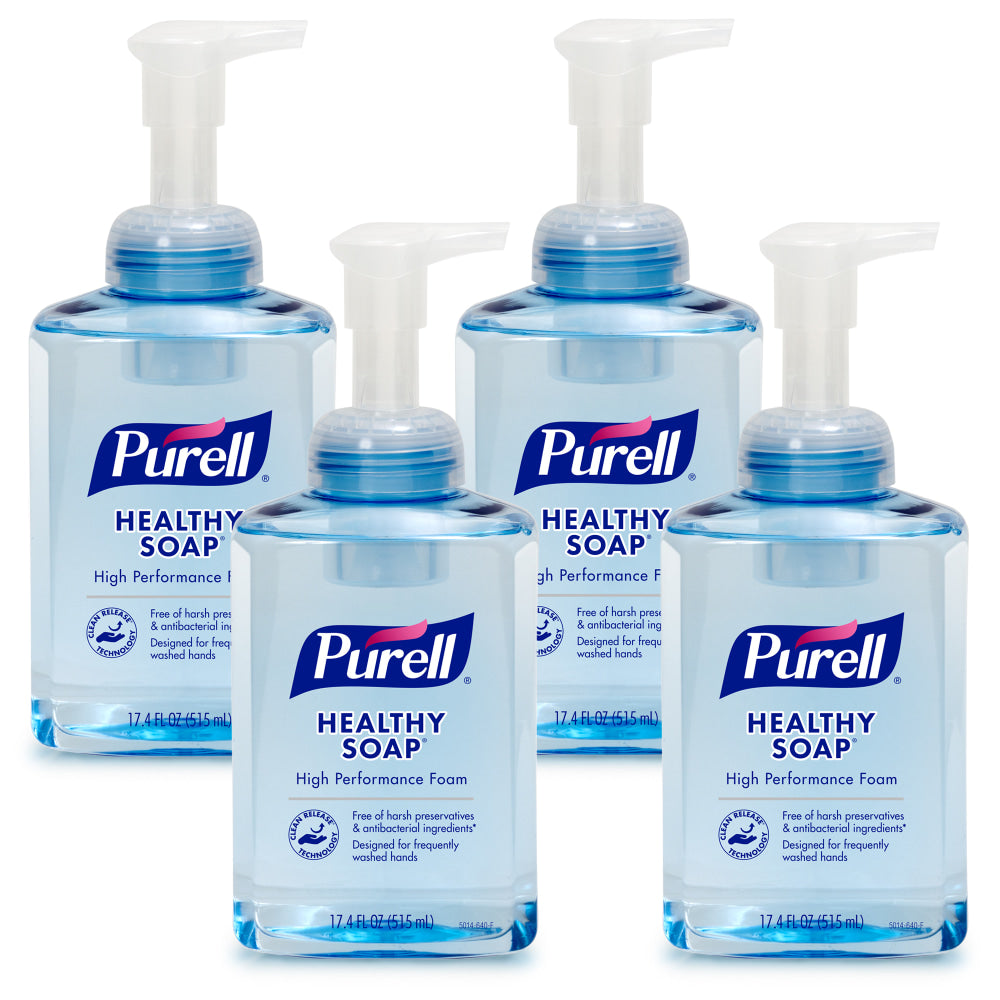 PURELL High Performance HEALTHY SOAP Foam, Fragrance Free, 17.4 Oz, Pack Of 4 Bottles