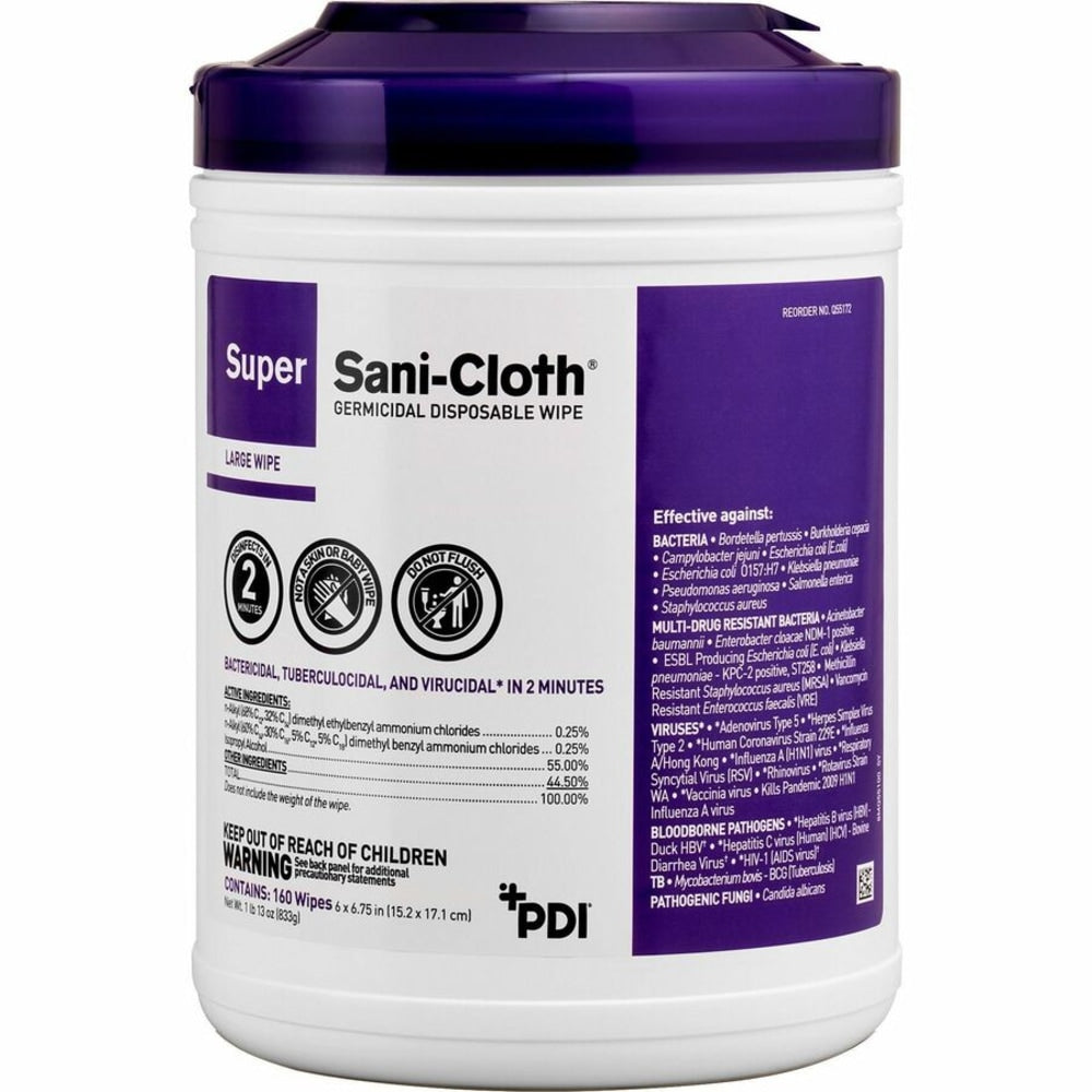 PDI Super Sani-Cloth Germicidal Disposable Wipe - 6.75in Length x 6in Width - 160 / Can - 12 / Carton