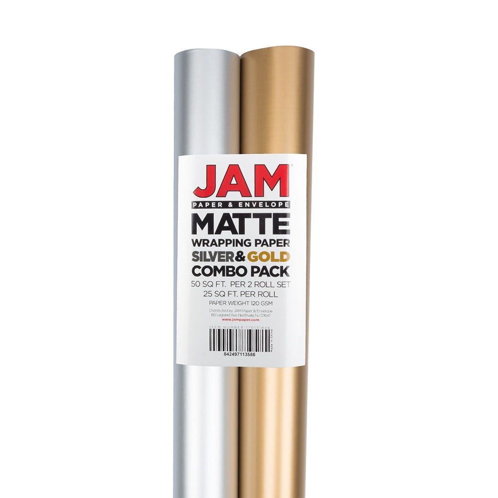 JAM Paper Wrapping Paper, Matte, 25 Sq Ft, Gold & Silver