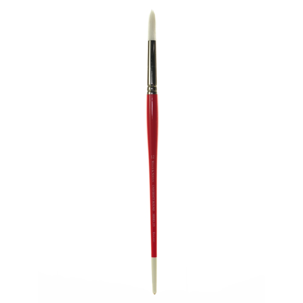 Winsor & Newton University Series Long-Handle Paint Brush 235, Size 12, Round Bristle, Hg Hair, Red