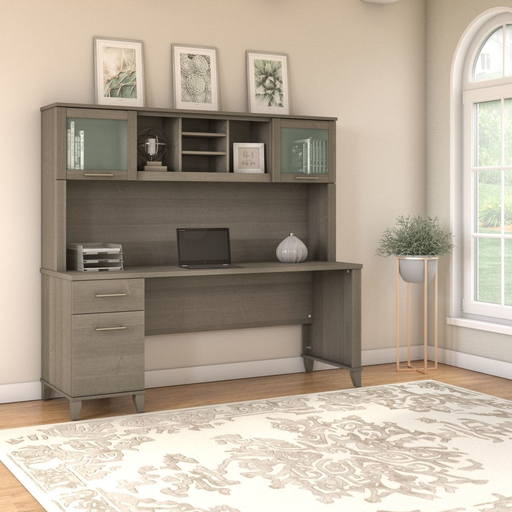 Bush Furniture Somerset Office Desk With Hutch, 72inW, Ash Gray, Standard Delivery