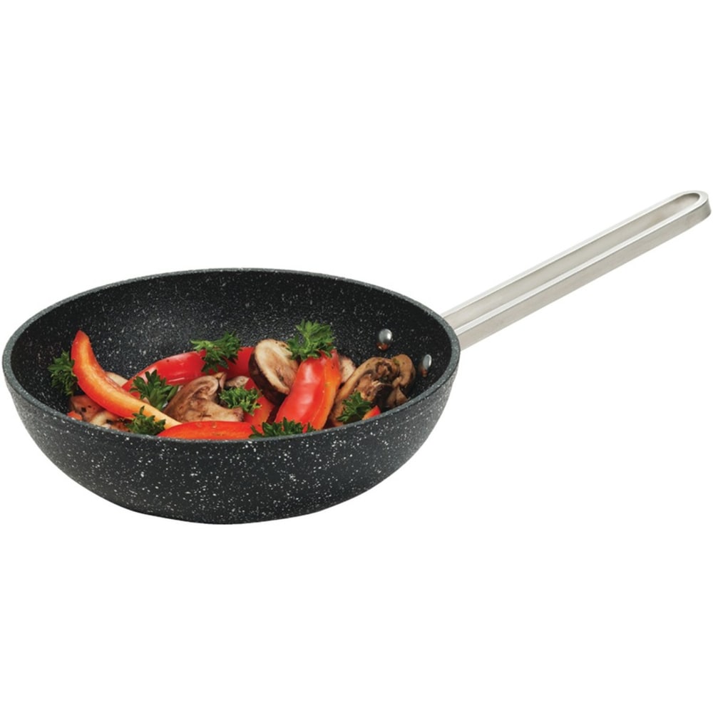 Starfrit The Rock 7.25in Personal Wok Pan with Stainless Steel Wire Handle - Cooking, Frying, Broiling - Dishwasher Safe - Oven Safe - Black - Cast Stainless Steel Handle