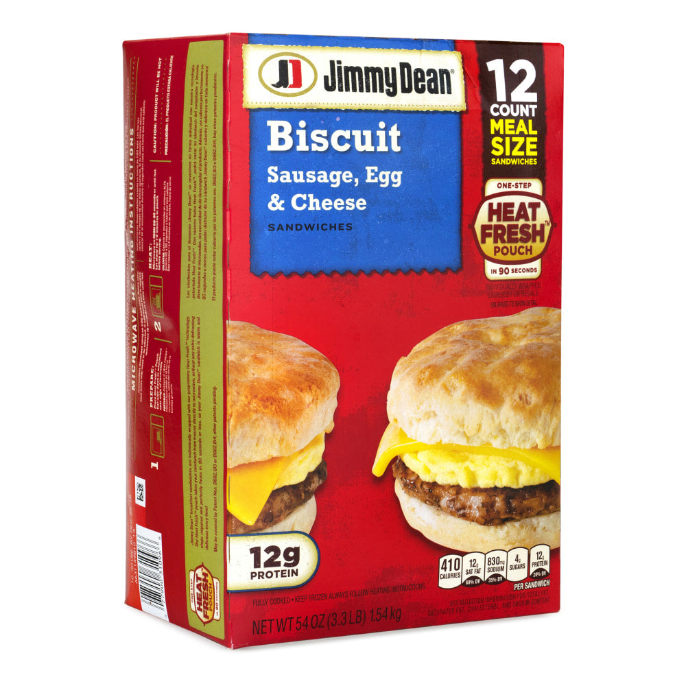 Jimmy Dean Sausage, Egg and Cheese Biscuit Breakfast Sandwiches, 54.08 Oz, Pack Of 12 Sandwiches