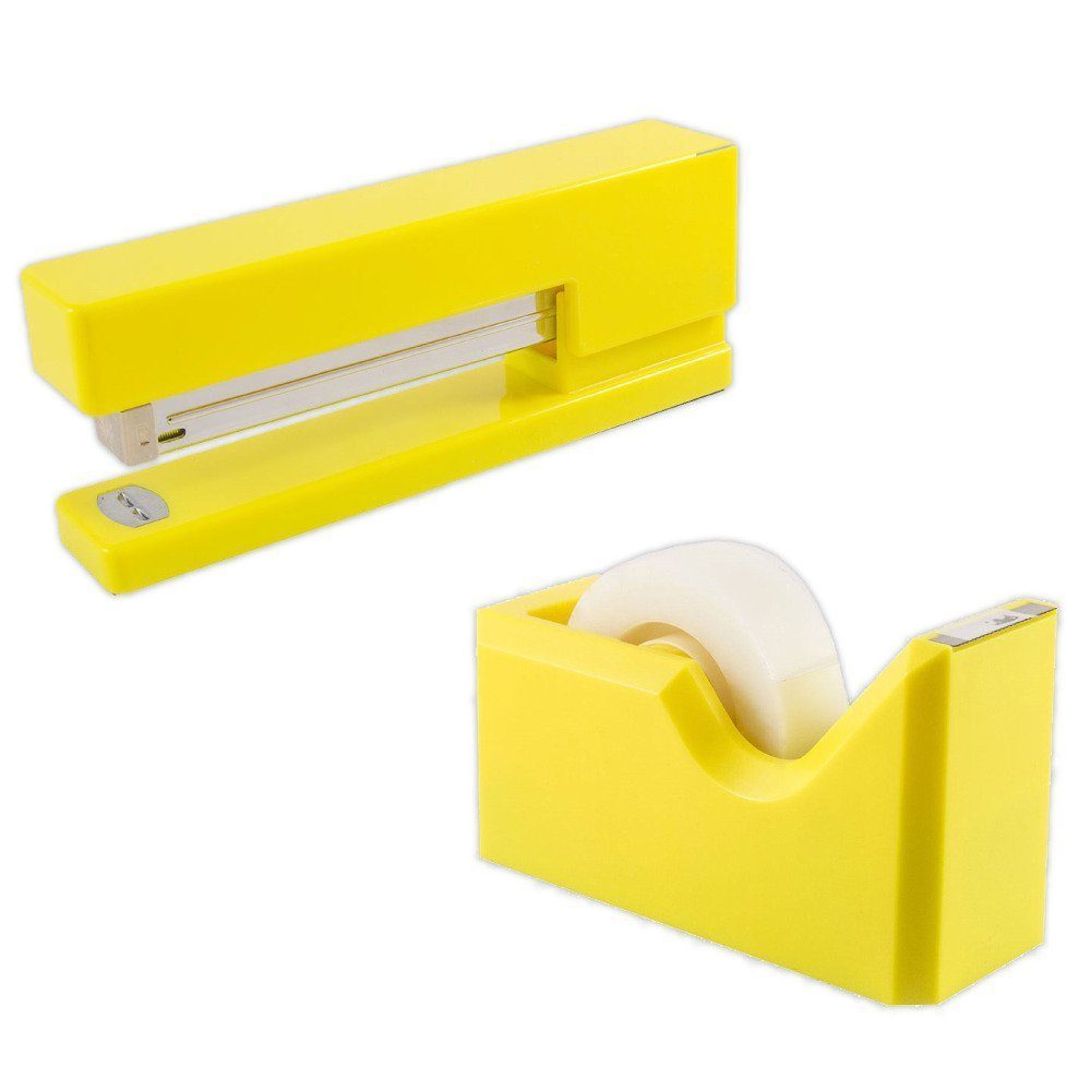 JAM Paper 2-Piece Office And Desk Set, 1 Stapler & 1 Tape Dispenser, Yellow