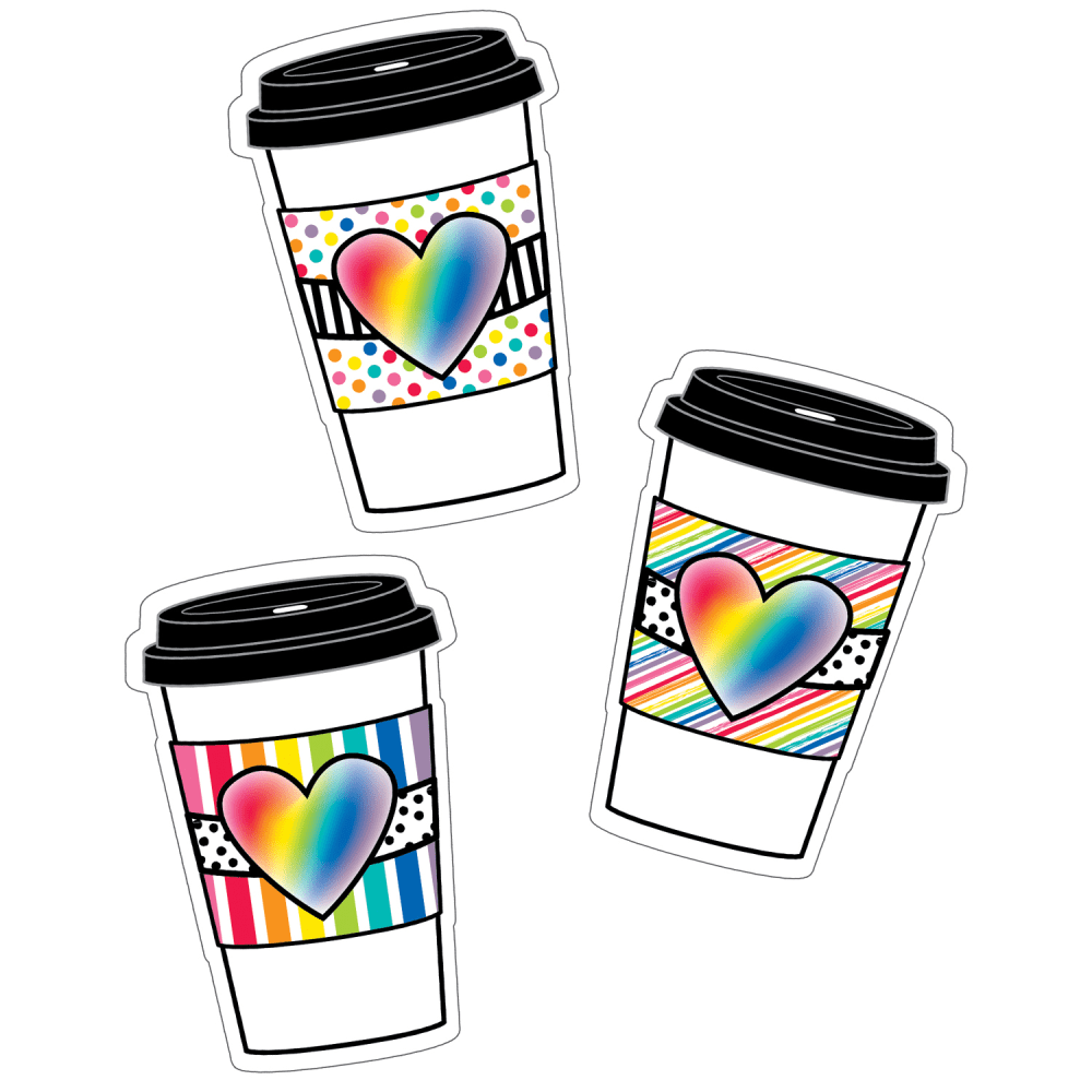 Carson Dellosa Education Cut-Outs, Schoolgirl Style Industrial Cafe Rainbow To-Go Cups, 36 Cut-Outs Per Pack, Set Of 3 Packs