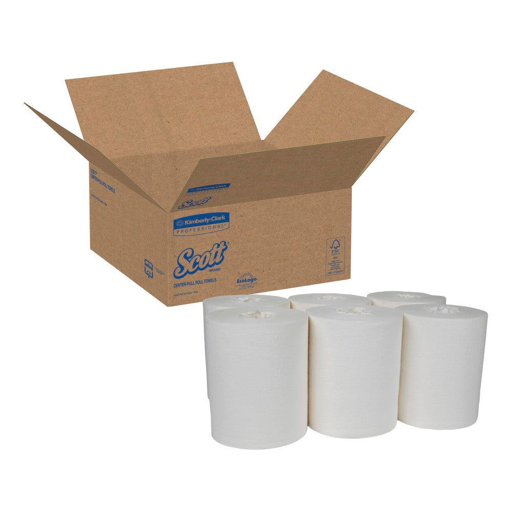 Scott 1-Ply Center-Pull Paper Towels, 40% Recycled, 250 Sheets Per Roll, Pack Of 6 Rolls