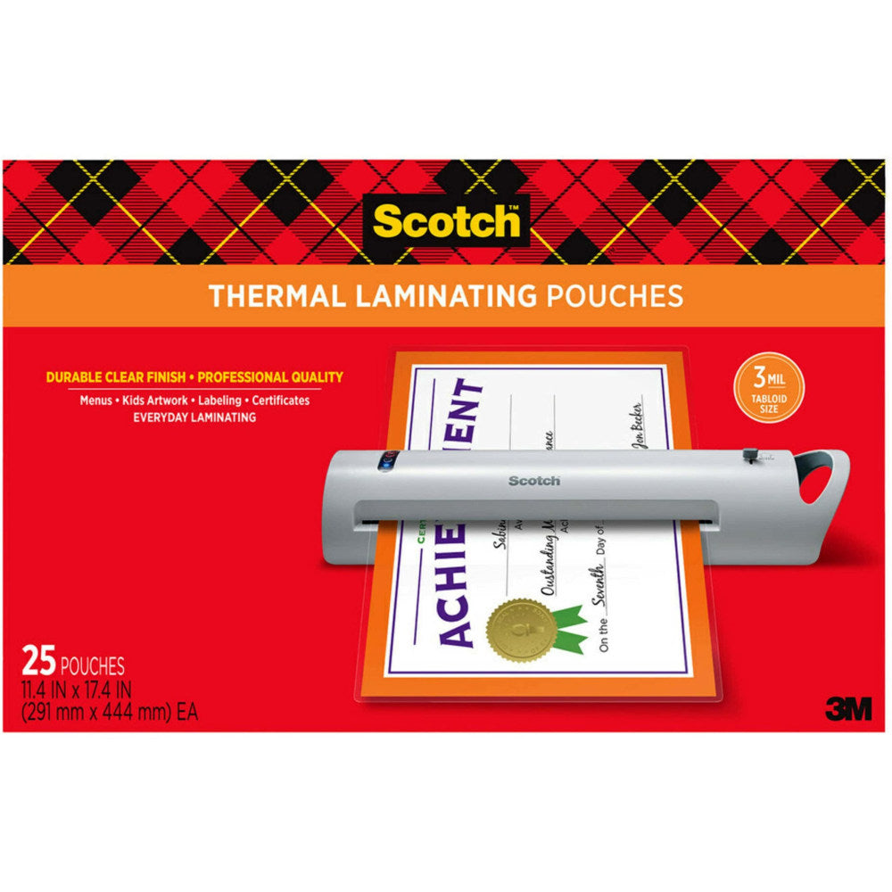 Scotch Thermal Laminating Pouches, 25 Laminating Sheets, 3 mil., Laminate Business Cards, Banners and Essays, Ideal Office or Back to School Supplies, Fits Menu Size (11.45 in x 17.48 in.) Paper