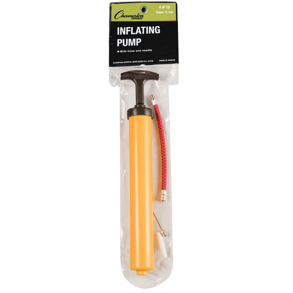 Champion Sports Plastic Hand Pumps, 12-1/4inH x 2-3/8inW x 1-3/4inD, Yellow, Pack Of 6 Pumps