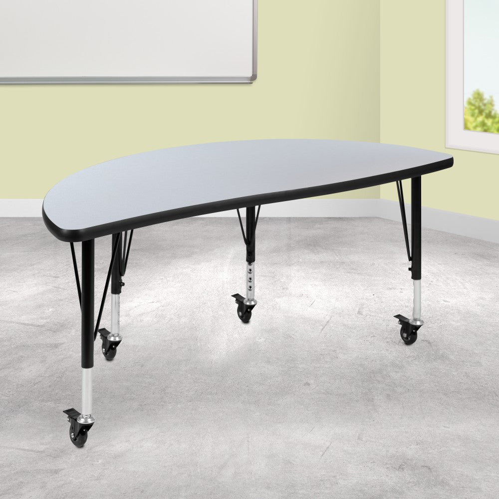 Flash Furniture Mobile 47-1/2in Half Circle Wave Flexible Collaborative Thermal Laminate Activity Table, Gray