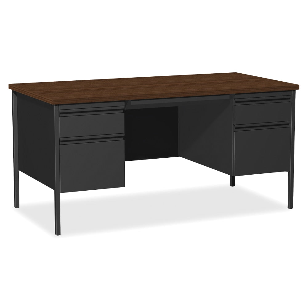 Lorell Fortress Series 60inW Steel Double Pedestal Writing Desk, Black /Walnut