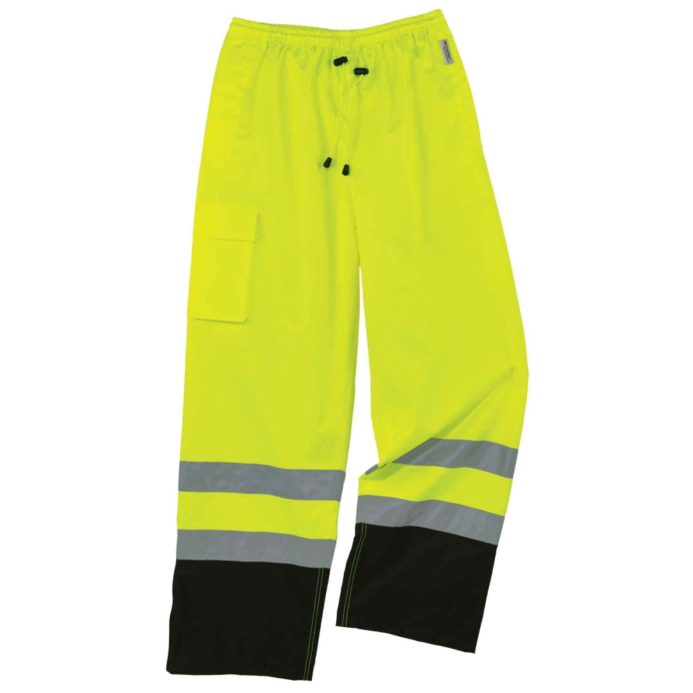 Ergodyne GloWear 8915BK Class E Polyester Hi-Vis Rain Pants, Large, Lime/Black