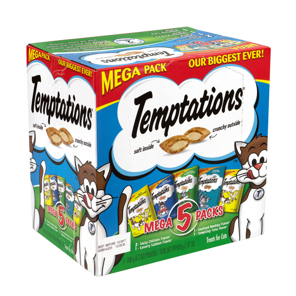 Temptations Cat Treats Mega Variety Packs, 6.3 Oz, Box Of 5 Packs