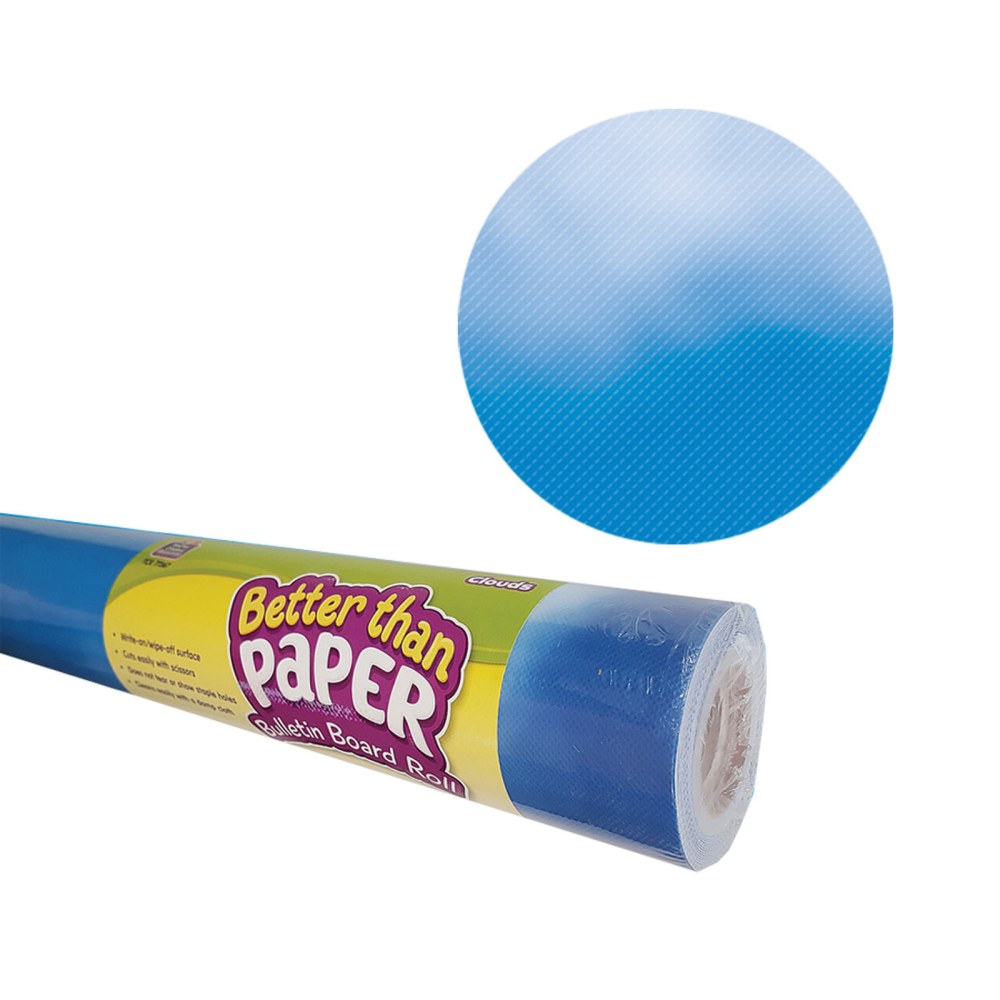 Teacher Created Resources Better Than Paper Bulletin Board Paper Rolls, 4ft x 12ft, Clouds, Pack Of 4 Rolls