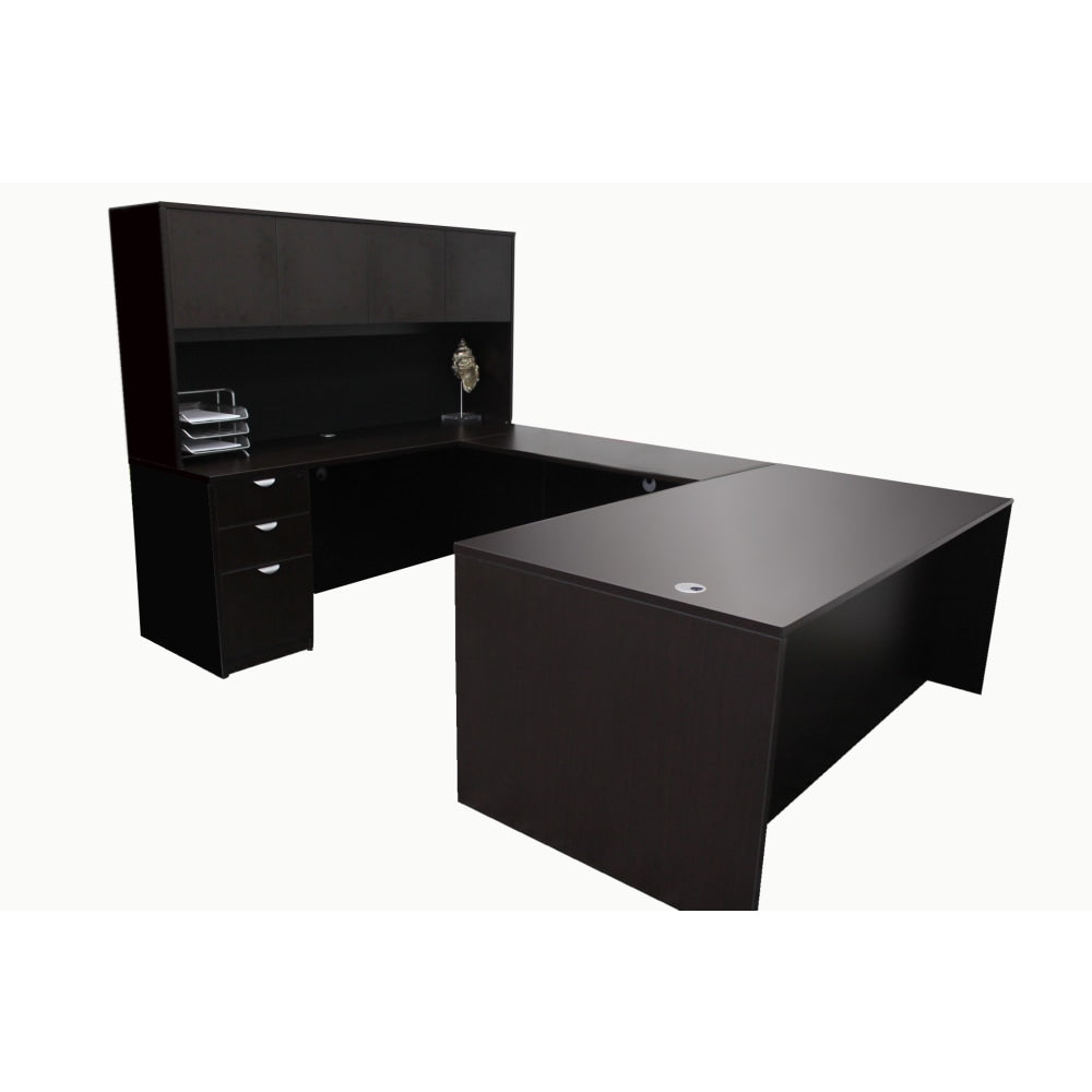 Boss Office Products Holland Series Executive U-Shaped Desk With File Storage Pedestal And Hutch, Mocha