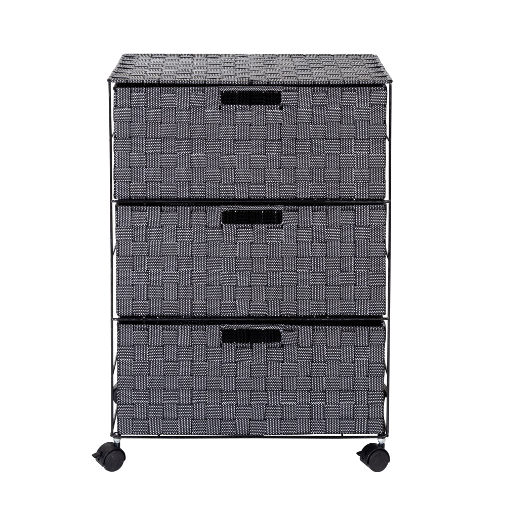 Honey Can Do 3-Drawer Woven Rolling Office Organizer, 26inH x 19-1/2inW x 13inD, Black