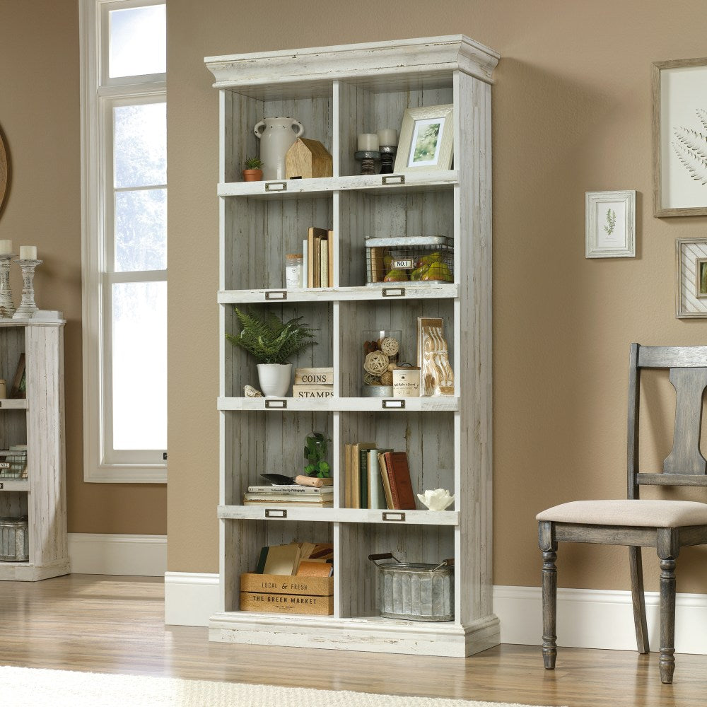 Sauder Barrister Lane Tall 10-Cube Bookcase, White Plank