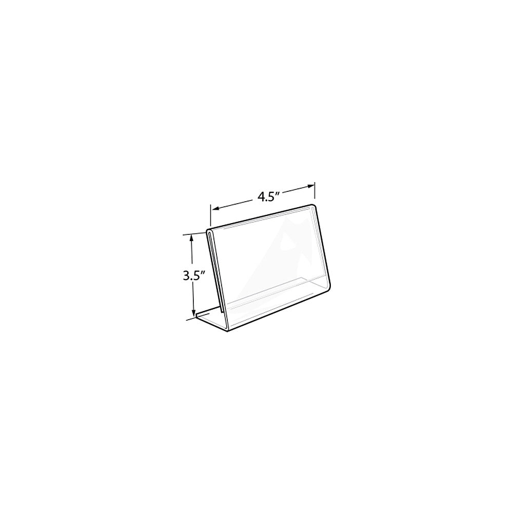 Azar Displays Acrylic Horizontal L-Shaped Sign Holders, 4.5inW x 3.5inH x 3inD, Clear, Pack Of 10 Holders