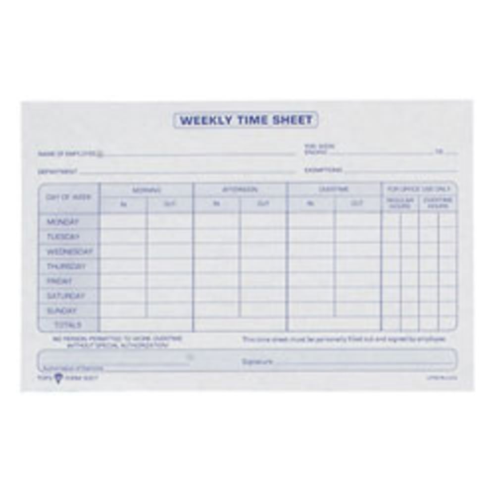 TOPS Weekly Timesheet Form, 5.5in x 8.5in, White/Blue, 100 Sheets Per Pad, 2 Pads Per Pack