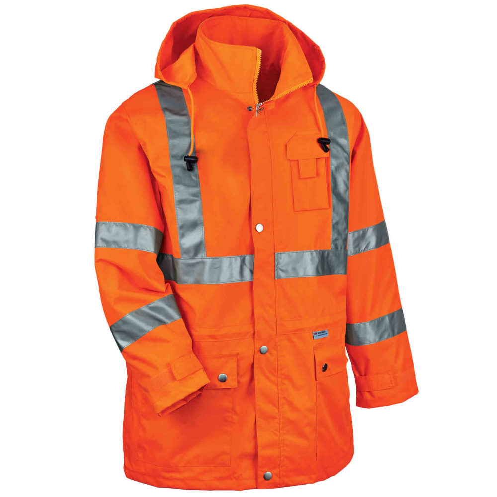 Ergodyne GloWear 8365 Type R Class 3 High-Visibility Rain Jacket, Medium, Orange