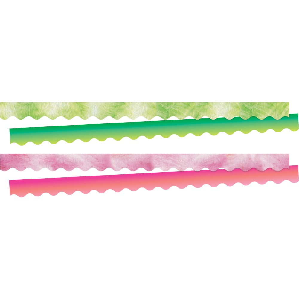 Barker Creek Double-Sided Scalloped-Edge Border Strips, 2-1/4in x 36in, Pink/Lime Tie-Dye And Ombre, Pack Of 52 Strips