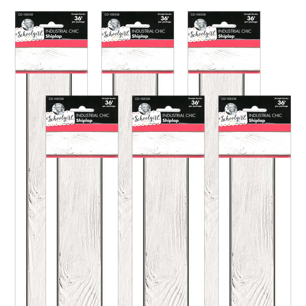 Schoolgirl Style Straight Borders, 3in x 3ft, Industrial Chic Shiplap, 12 Strips Per Pack, Set Of 6 Packs