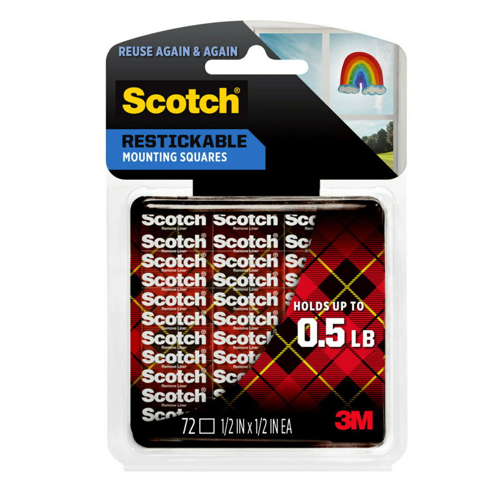 Scotch Restickable Removable Adhesive Tabs, 1/2in x 1/2in, Clear, Pack Of 72