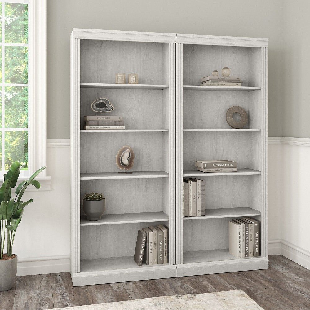 Bush Business Furniture Saratoga 72inH 5-Shelf Bookcases, Linen White Oak, Set Of 2 Bookcases, Standard Delivery