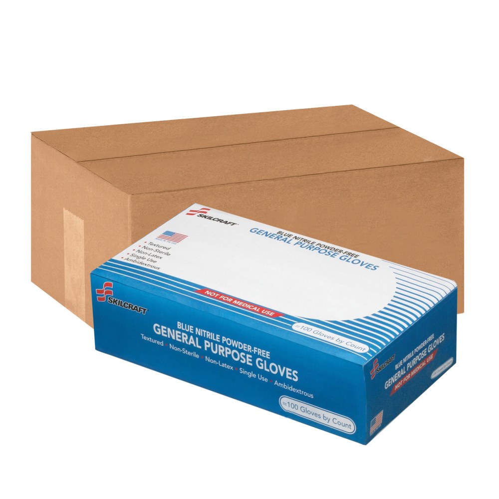 SKILCRAFT Disposable Nitrile General Purpose Gloves, Small, Blue, Box Of 100