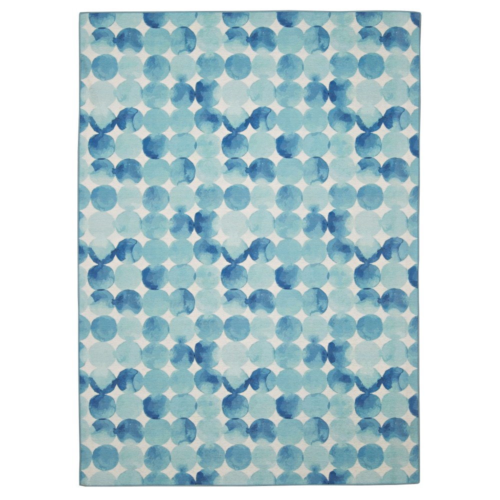 Linon Washable Outdoor Area Rug, Kossuth, 7ft x 9ft, Blue/Ivory