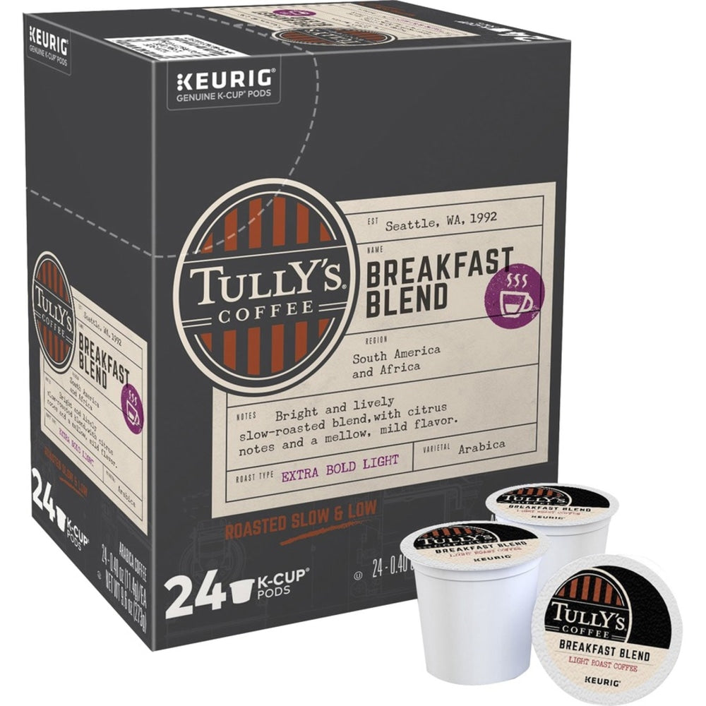 Tullys Coffee Single-Serve Coffee K-Cup Pods, Breakfast Blend, Carton Of 24