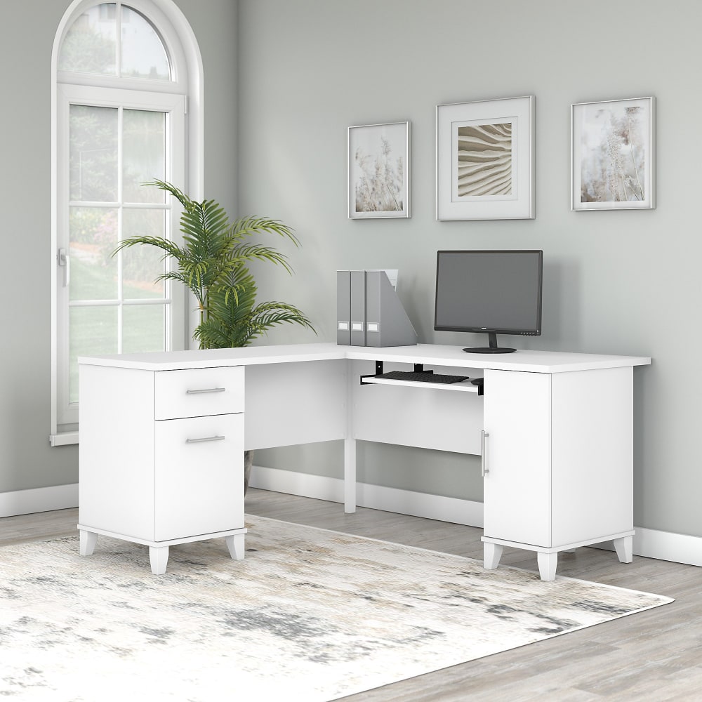 Bush Business Furniture Somerset 60inW L-Shaped Corner Desk, White, Standard Delivery