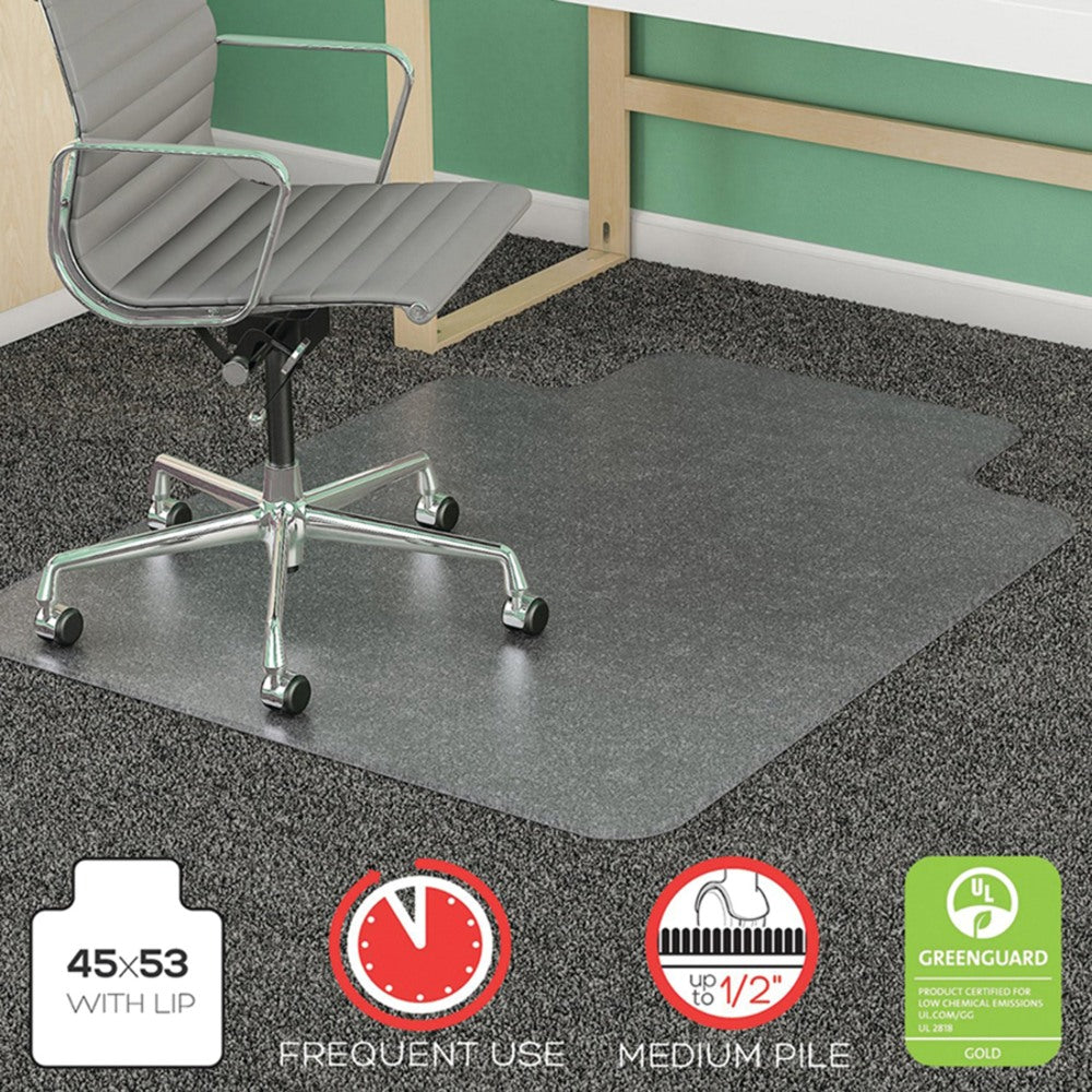 Deflecto SuperMat Vinyl Chair Mat With Lip For Medium Pile Carpet, 45in x 53in, Clear