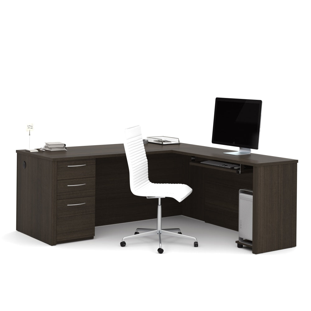 Bestar Embassy 72inW L-Shaped Corner Desk With Left Pedestal, Dark Chocolate